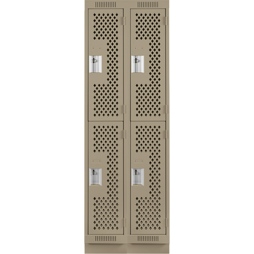 Casiers Clean Line, 2 niveaux, Bloc de 2, 24" x 18" x 76", Acier, Beige, Rivet (assembl&eacute;), Perfor&eacute; Helyx Safety & Industrial Supplies
