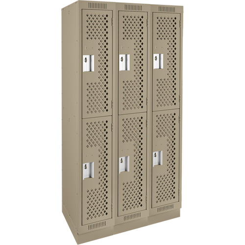 Casiers Clean Line, 2 niveaux, Bloc de 3, 36" x 18" x 76", Acier, Beige, Rivet (assembl&eacute;), Perfor&eacute; Helyx Safety & Industrial Supplies