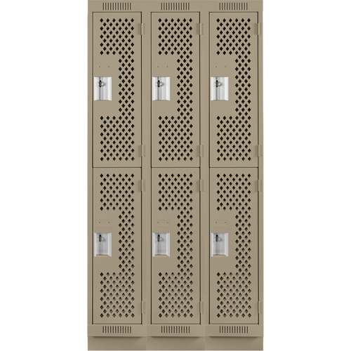 Casiers Clean Line, 2 niveaux, Bloc de 3, 36" x 18" x 76", Acier, Beige, Rivet (assembl&eacute;), Perfor&eacute; Helyx Safety & Industrial Supplies