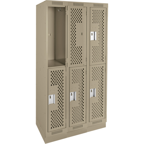 Casiers Clean Line, 2 niveaux, Bloc de 3, 36" x 18" x 76", Acier, Beige, Rivet (assembl&eacute;), Perfor&eacute; Helyx Safety & Industrial Supplies