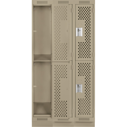 Casiers Clean Line, 2 niveaux, Bloc de 3, 36" x 18" x 76", Acier, Beige, Rivet (assembl&eacute;), Perfor&eacute; Helyx Safety & Industrial Supplies