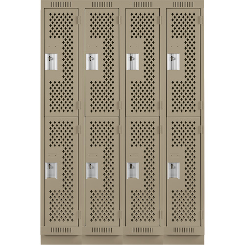 Casiers Clean Line, 2 niveaux, Bloc de 4, 48" x 15" x 76", Acier, Beige, Rivet (assembl&eacute;), Perfor&eacute; Helyx Safety & Industrial Supplies