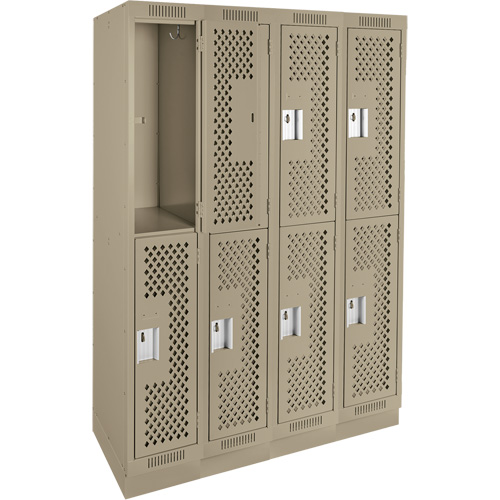 Casiers Clean Line, 2 niveaux, Bloc de 4, 48" x 15" x 76", Acier, Beige, Rivet (assembl&eacute;), Perfor&eacute; Helyx Safety & Industrial Supplies