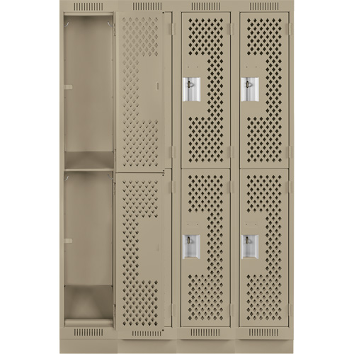 Casiers Clean Line, 2 niveaux, Bloc de 4, 48" x 15" x 76", Acier, Beige, Rivet (assembl&eacute;), Perfor&eacute; Helyx Safety & Industrial Supplies