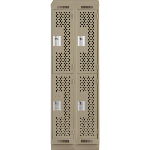 Casiers Clean Line, 2 niveaux, Bloc de 2, 24" x 15" x 82", Acier, Beige, Rivet (assembl&eacute;), Perfor&eacute; Helyx Safety & Industrial Supplies