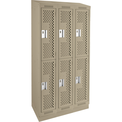 Casiers Clean Line, 2 niveaux, Bloc de 3, 36" x 15" x 82", Acier, Beige, Rivet (assembl&eacute;), Perfor&eacute; Helyx Safety & Industrial Supplies