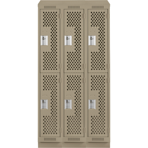 Casiers Clean Line, 2 niveaux, Bloc de 3, 36" x 15" x 82", Acier, Beige, Rivet (assembl&eacute;), Perfor&eacute; Helyx Safety & Industrial Supplies