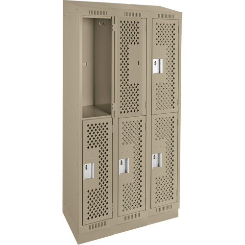 Casiers Clean Line, 2 niveaux, Bloc de 3, 36" x 15" x 82", Acier, Beige, Rivet (assembl&eacute;), Perfor&eacute; Helyx Safety & Industrial Supplies