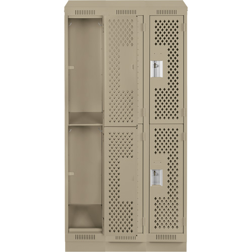 Casiers Clean Line, 2 niveaux, Bloc de 3, 36" x 15" x 82", Acier, Beige, Rivet (assembl&eacute;), Perfor&eacute; Helyx Safety & Industrial Supplies