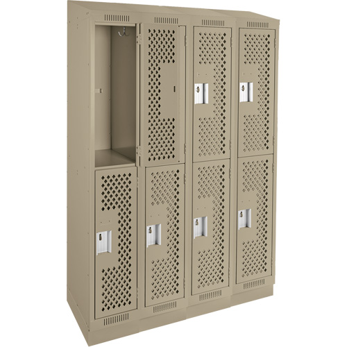 Casiers Clean Line, 2 niveaux, Bloc de 4, 48" x 15" x 82", Acier, Beige, Rivet (assembl&eacute;), Perfor&eacute; Helyx Safety & Industrial Supplies