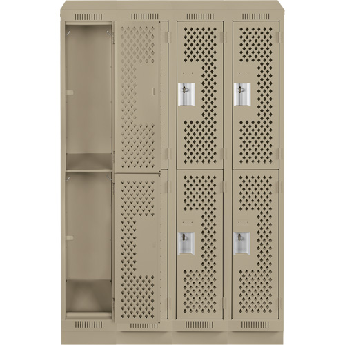 Casiers Clean Line, 2 niveaux, Bloc de 4, 48" x 15" x 82", Acier, Beige, Rivet (assembl&eacute;), Perfor&eacute; Helyx Safety & Industrial Supplies