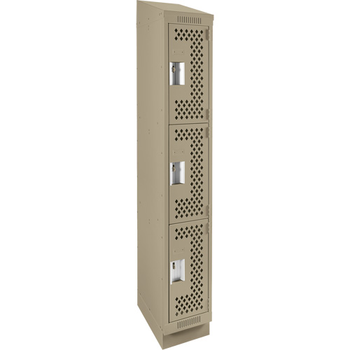 Clean Line Lockers, 3 -tier, 12" x 12" x 82", Steel, Beige, Rivet (Assembled), Perforated Helyx Safety & Industrial Supplies