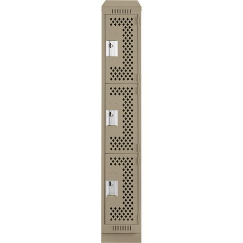 Clean Line Lockers, 3 -tier, 12" x 12" x 82", Steel, Beige, Rivet (Assembled), Perforated Helyx Safety & Industrial Supplies