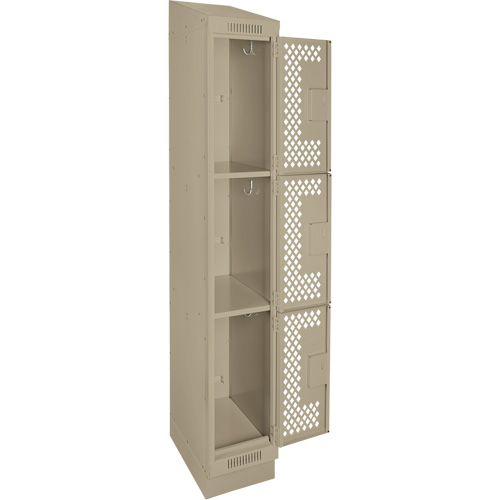 Clean Line Lockers, 3 -tier, 12" x 12" x 82", Steel, Beige, Rivet (Assembled), Perforated Helyx Safety & Industrial Supplies