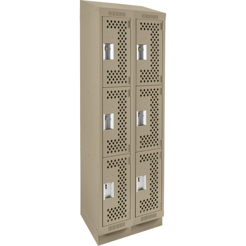 Casiers Clean Line, 3 niveaux, Bloc de 2, 24" x 12" x 82", Acier, Beige, Rivet (assembl&eacute;), Perfor&eacute; Helyx Safety & Industrial Supplies
