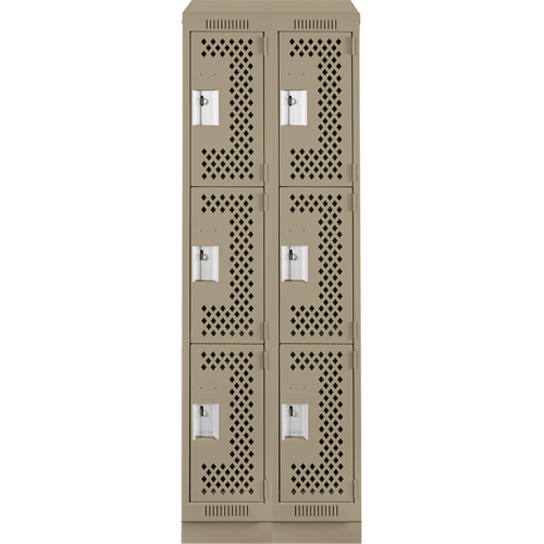 Casiers Clean Line, 3 niveaux, Bloc de 2, 24" x 12" x 82", Acier, Beige, Rivet (assembl&eacute;), Perfor&eacute; Helyx Safety & Industrial Supplies