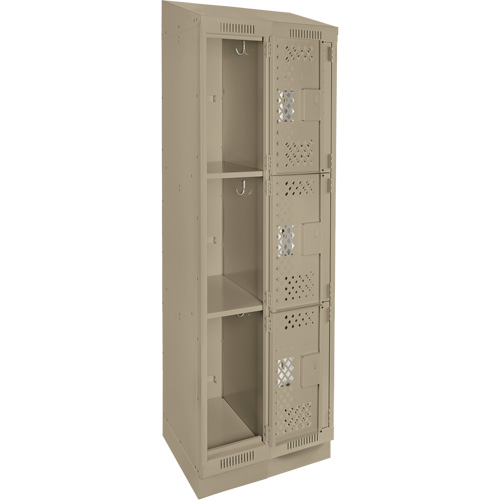 Casiers Clean Line, 3 niveaux, Bloc de 2, 24" x 12" x 82", Acier, Beige, Rivet (assembl&eacute;), Perfor&eacute; Helyx Safety & Industrial Supplies