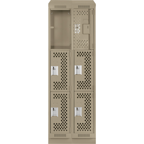 Casiers Clean Line, 3 niveaux, Bloc de 2, 24" x 12" x 82", Acier, Beige, Rivet (assembl&eacute;), Perfor&eacute; Helyx Safety & Industrial Supplies