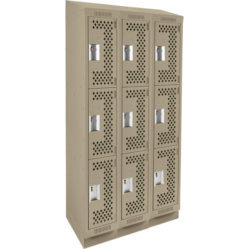 Casiers Clean Line, 3 niveaux, Bloc de 3, 36" x 12" x 82", Acier, Beige, Rivet (assembl&eacute;), Perfor&eacute; Helyx Safety & Industrial Supplies