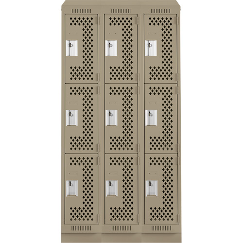 Casiers Clean Line, 3 niveaux, Bloc de 3, 36" x 12" x 82", Acier, Beige, Rivet (assembl&eacute;), Perfor&eacute; Helyx Safety & Industrial Supplies