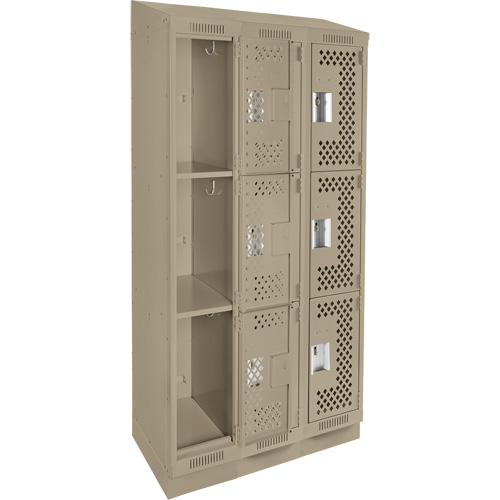 Casiers Clean Line, 3 niveaux, Bloc de 3, 36" x 12" x 82", Acier, Beige, Rivet (assembl&eacute;), Perfor&eacute; Helyx Safety & Industrial Supplies