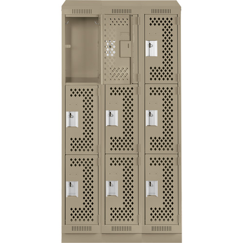 Casiers Clean Line, 3 niveaux, Bloc de 3, 36" x 12" x 82", Acier, Beige, Rivet (assembl&eacute;), Perfor&eacute; Helyx Safety & Industrial Supplies
