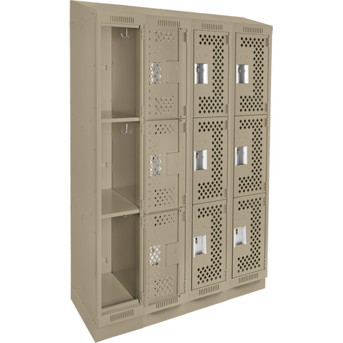 Casiers Clean Line, 3 niveaux, Bloc de 4, 48" x 12" x 82", Acier, Beige, Rivet (assembl&eacute;), Perfor&eacute; Helyx Safety & Industrial Supplies