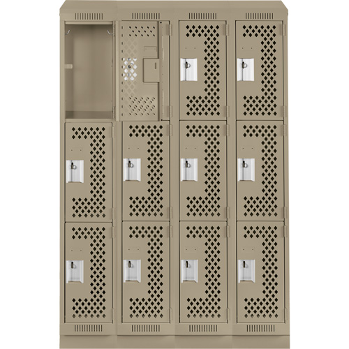 Casiers Clean Line, 3 niveaux, Bloc de 4, 48" x 12" x 82", Acier, Beige, Rivet (assembl&eacute;), Perfor&eacute; Helyx Safety & Industrial Supplies