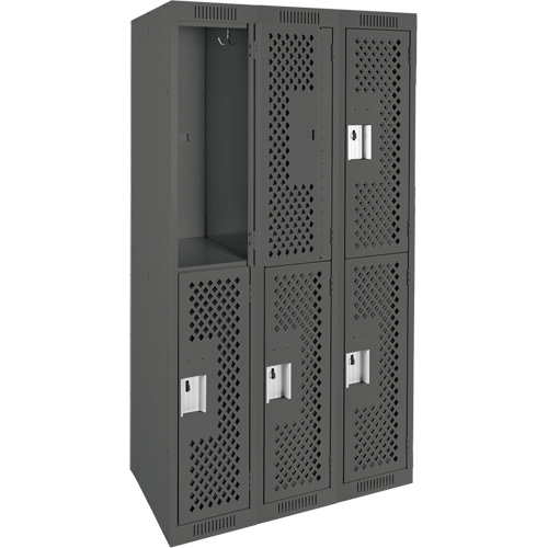 Casiers Clean Line, 2 niveaux, Bloc de 3, 36" x 12" x 72", Acier, Charbon, Rivet (assembl&eacute;), Perfor&eacute; Helyx Safety & Industrial Supplies