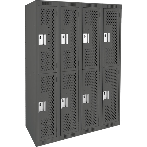 Casiers Clean Line, 2 niveaux, Bloc de 4, 48" x 15" x 72", Acier, Charbon, Rivet (assembl&eacute;), Perfor&eacute; Helyx Safety & Industrial Supplies