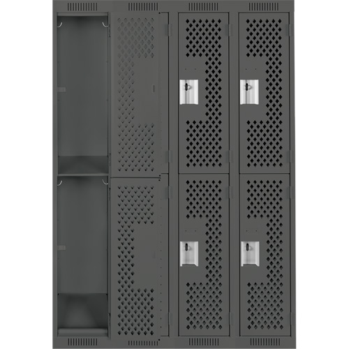Casiers Clean Line, 2 niveaux, Bloc de 4, 48" x 15" x 72", Acier, Charbon, Rivet (assembl&eacute;), Perfor&eacute; Helyx Safety & Industrial Supplies