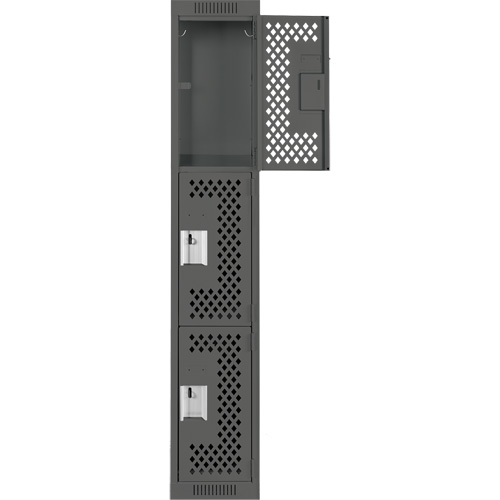 Clean Line Lockers, 3 -tier, 12" x 12" x 72", Steel, Charcoal, Rivet (Assembled), Perforated Helyx Safety & Industrial Supplies