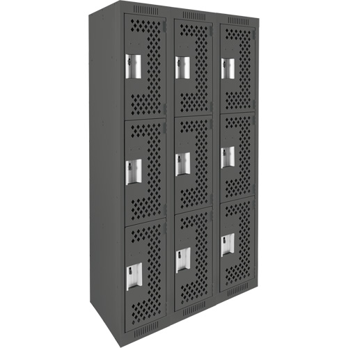 Casiers Clean Line, 3 niveaux, Bloc de 3, 36" x 12" x 72", Acier, Charbon, Rivet (assembl&eacute;), Perfor&eacute; Helyx Safety & Industrial Supplies