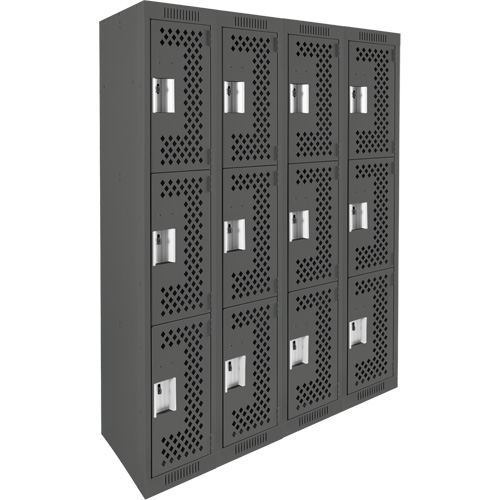 Casiers Clean Line, 3 niveaux, Bloc de 4, 48" x 12" x 72", Acier, Charbon, Rivet (assembl&eacute;), Perfor&eacute; Helyx Safety & Industrial Supplies