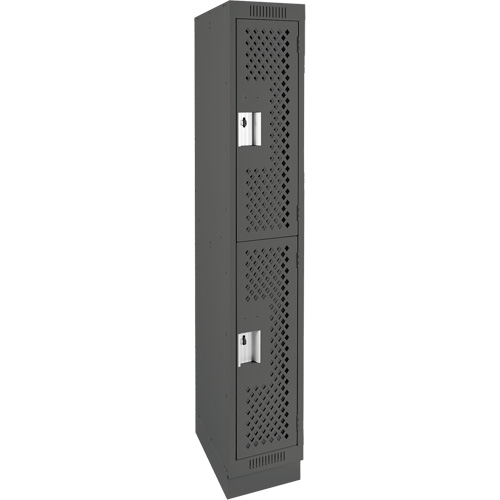 Clean Line Lockers, 2 -tier, 12" x 12" x 76", Steel, Charcoal, Rivet (Assembled), Perforated Helyx Safety & Industrial Supplies