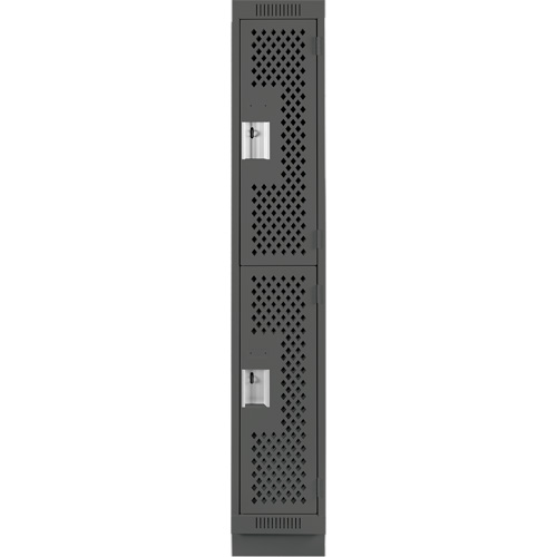 Clean Line Lockers, 2 -tier, 12" x 12" x 76", Steel, Charcoal, Rivet (Assembled), Perforated Helyx Safety & Industrial Supplies