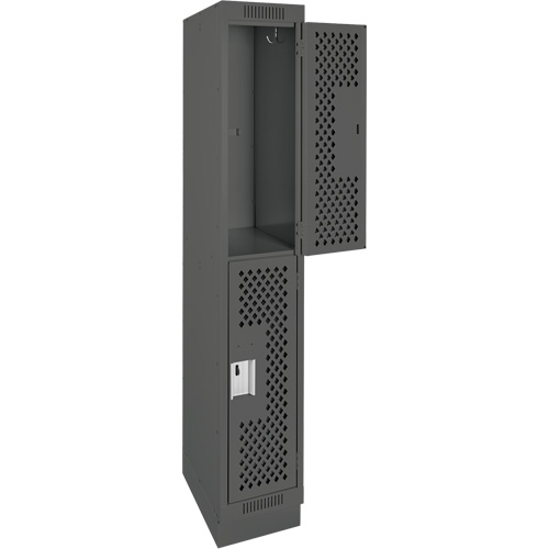 Clean Line Lockers, 2 -tier, 12" x 12" x 76", Steel, Charcoal, Rivet (Assembled), Perforated Helyx Safety & Industrial Supplies