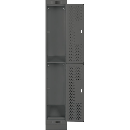 Clean Line Lockers, 2 -tier, 12" x 12" x 76", Steel, Charcoal, Rivet (Assembled), Perforated Helyx Safety & Industrial Supplies