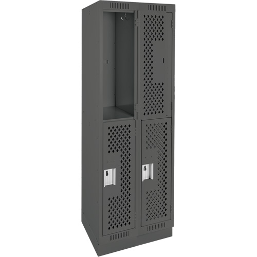 Casiers Clean Line, 2 niveaux, Bloc de 2, 24" x 15" x 76", Acier, Charbon, Rivet (assembl&eacute;), Perfor&eacute; Helyx Safety & Industrial Supplies