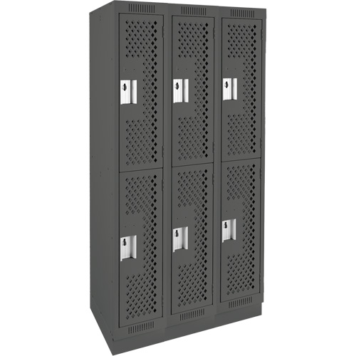 Casiers Clean Line, 2 niveaux, Bloc de 3, 36" x 18" x 76", Acier, Charbon, Rivet (assembl&eacute;), Perfor&eacute; Helyx Safety & Industrial Supplies