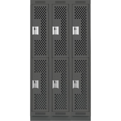 Casiers Clean Line, 2 niveaux, Bloc de 3, 36" x 18" x 76", Acier, Charbon, Rivet (assembl&eacute;), Perfor&eacute; Helyx Safety & Industrial Supplies