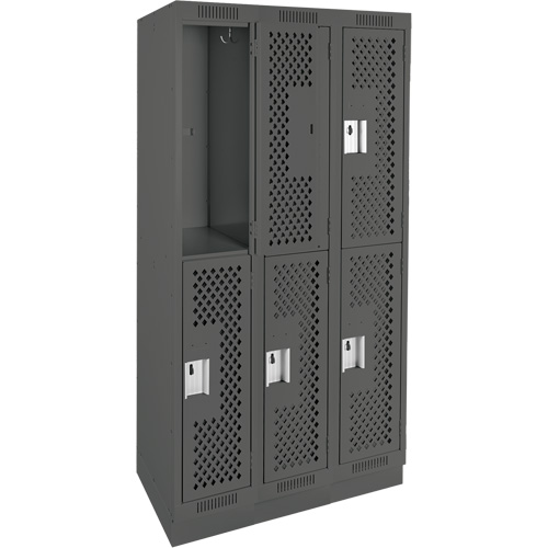 Casiers Clean Line, 2 niveaux, Bloc de 3, 36" x 18" x 76", Acier, Charbon, Rivet (assembl&eacute;), Perfor&eacute; Helyx Safety & Industrial Supplies