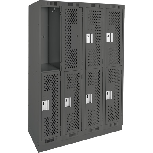 Casiers Clean Line, 2 niveaux, Bloc de 4, 48" x 15" x 76", Acier, Charbon, Rivet (assembl&eacute;), Perfor&eacute; Helyx Safety & Industrial Supplies