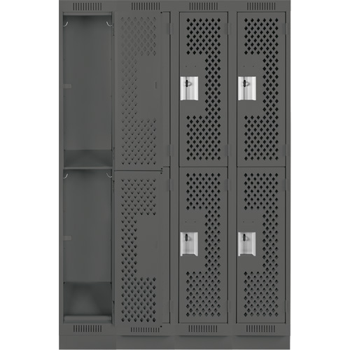 Casiers Clean Line, 2 niveaux, Bloc de 4, 48" x 15" x 76", Acier, Charbon, Rivet (assembl&eacute;), Perfor&eacute; Helyx Safety & Industrial Supplies