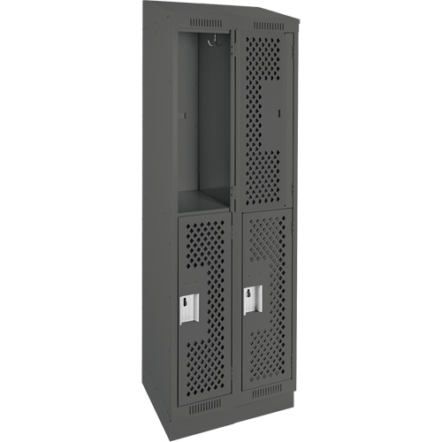 Casiers Clean Line, 2 niveaux, Bloc de 2, 24" x 15" x 82", Acier, Charbon, Rivet (assembl&eacute;), Perfor&eacute; Helyx Safety & Industrial Supplies