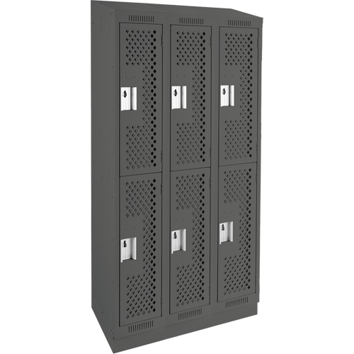 Casiers Clean Line, 2 niveaux, Bloc de 3, 36" x 15" x 82", Acier, Charbon, Rivet (assembl&eacute;), Perfor&eacute; Helyx Safety & Industrial Supplies