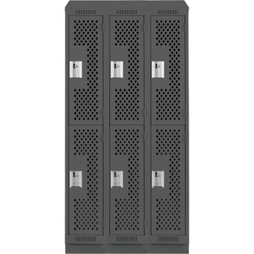 Casiers Clean Line, 2 niveaux, Bloc de 3, 36" x 15" x 82", Acier, Charbon, Rivet (assembl&eacute;), Perfor&eacute; Helyx Safety & Industrial Supplies