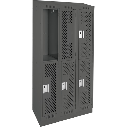 Casiers Clean Line, 2 niveaux, Bloc de 3, 36" x 15" x 82", Acier, Charbon, Rivet (assembl&eacute;), Perfor&eacute; Helyx Safety & Industrial Supplies