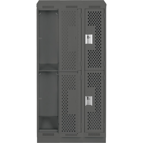 Casiers Clean Line, 2 niveaux, Bloc de 3, 36" x 15" x 82", Acier, Charbon, Rivet (assembl&eacute;), Perfor&eacute; Helyx Safety & Industrial Supplies