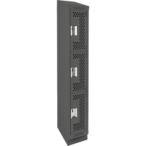 Clean Line Lockers, 3 -tier, 12" x 12" x 82", Steel, Charcoal, Rivet (Assembled), Perforated Helyx Safety & Industrial Supplies